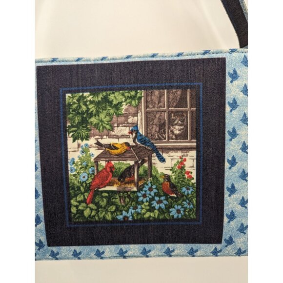 Cat Watching Birds Hard Body Single Handle Purse Bag Beaded with Feet - Picture 6 of 8